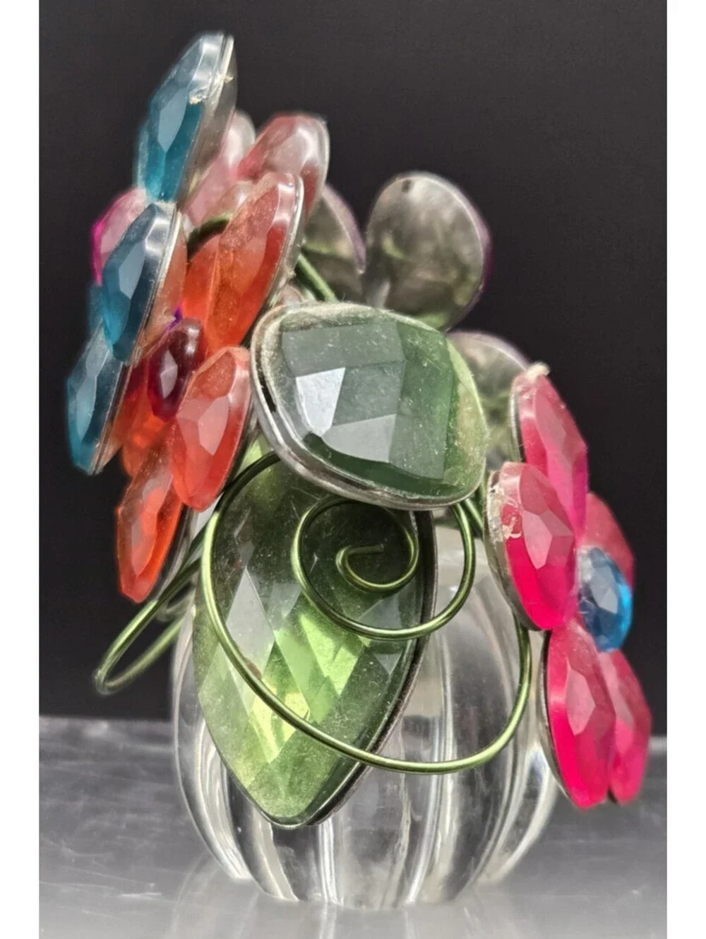 Crystal Expression Ganz 5 Flower Posy Pot Pinks Clear Green Blue Appx 3” Tall
